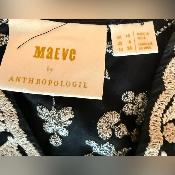 Anthropologie Maeve Embroidered Shiloh Tunic Dress Pockets Women’s s size 6 Boho - Picture 2 of 8